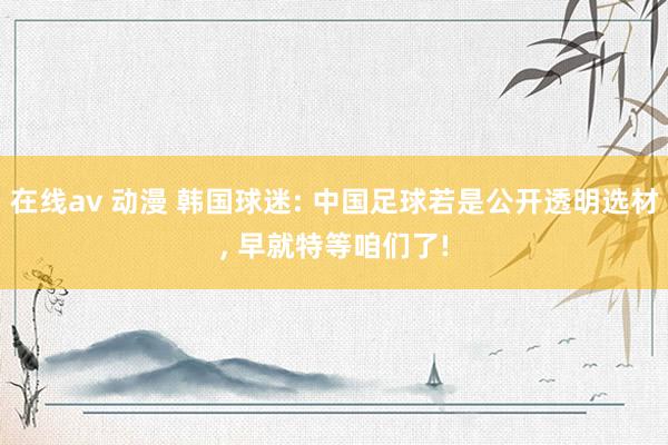 在线av 动漫 韩国球迷: 中国足球若是公开透明选材， 早就特等咱们了!