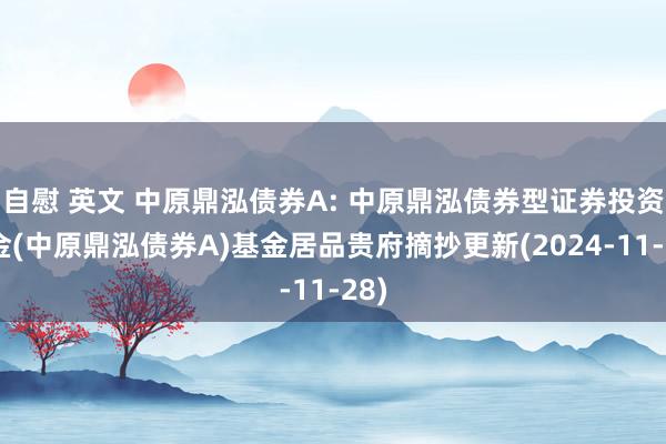 自慰 英文 中原鼎泓债券A: 中原鼎泓债券型证券投资基金(中原鼎泓债券A)基金居品贵府摘抄更新(2024-11-28)