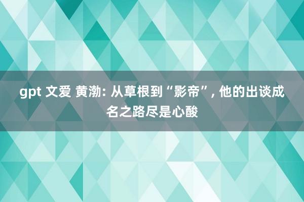 gpt 文爱 黄渤: 从草根到“影帝”, 他的出谈成名之路尽是心酸