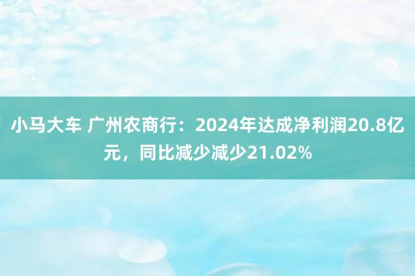 小马大车 广州农商行：2024年达成净利润20.8亿元，同比减少减少21.02%