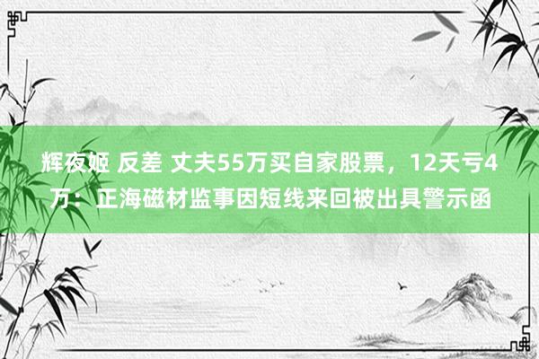 辉夜姬 反差 丈夫55万买自家股票，12天亏4万：正海磁材监事因短线来回被出具警示函