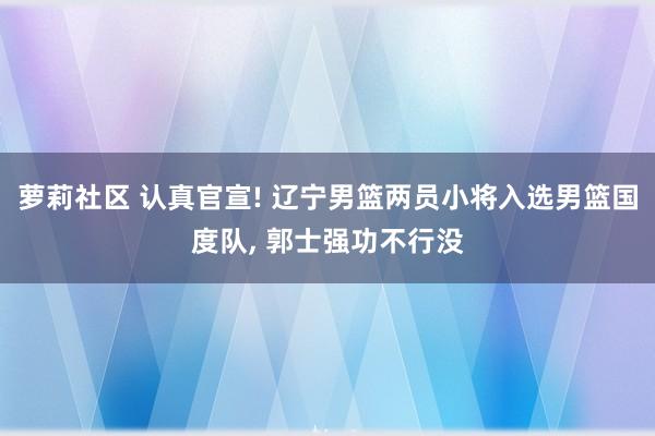 萝莉社区 认真官宣! 辽宁男篮两员小将入选男篮国度队, 郭士强功不行没