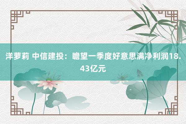 洋萝莉 中信建投：瞻望一季度好意思满净利润18.43亿元