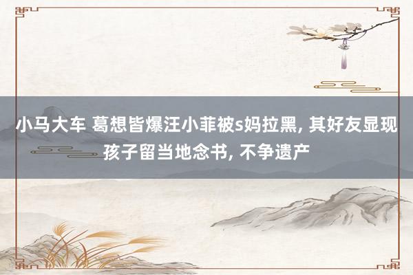 小马大车 葛想皆爆汪小菲被s妈拉黑， 其好友显现孩子留当地念书， 不争遗产